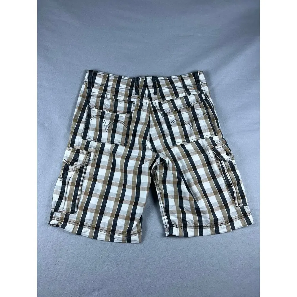 Levi's Cargo Shorts Mens 34 Brown Black Cream Plaid Utility Hiking Outdoor Sport